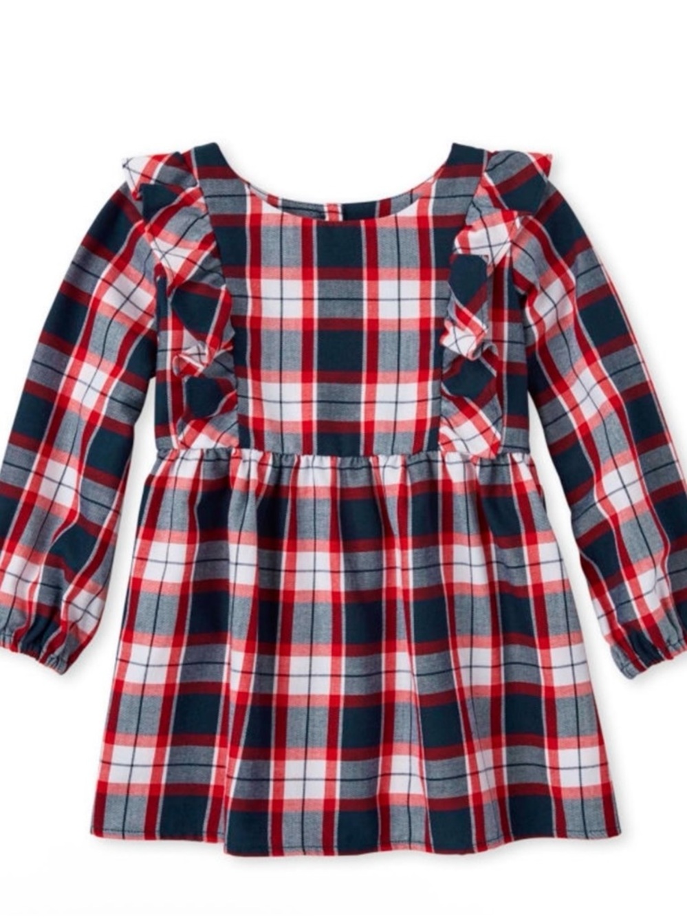 The Children's Place Red Navy White Plaid Ruffle Long-Sleeve Dress